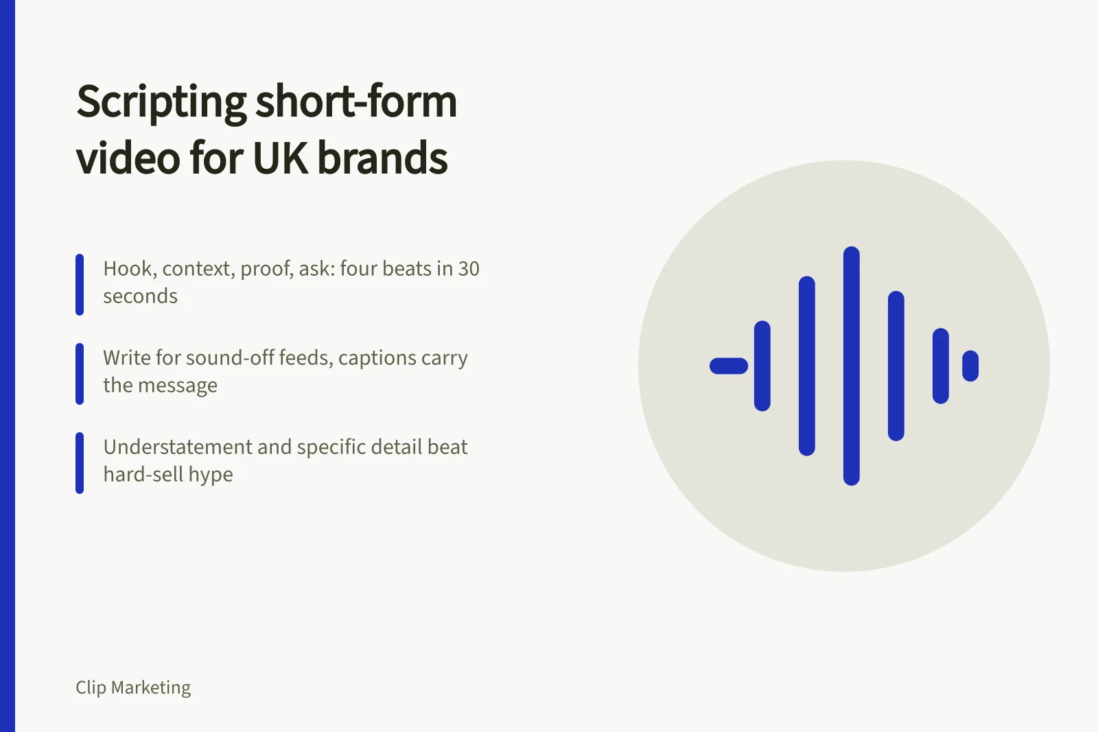 Card on writing short-form video scripts for UK brands with four beats