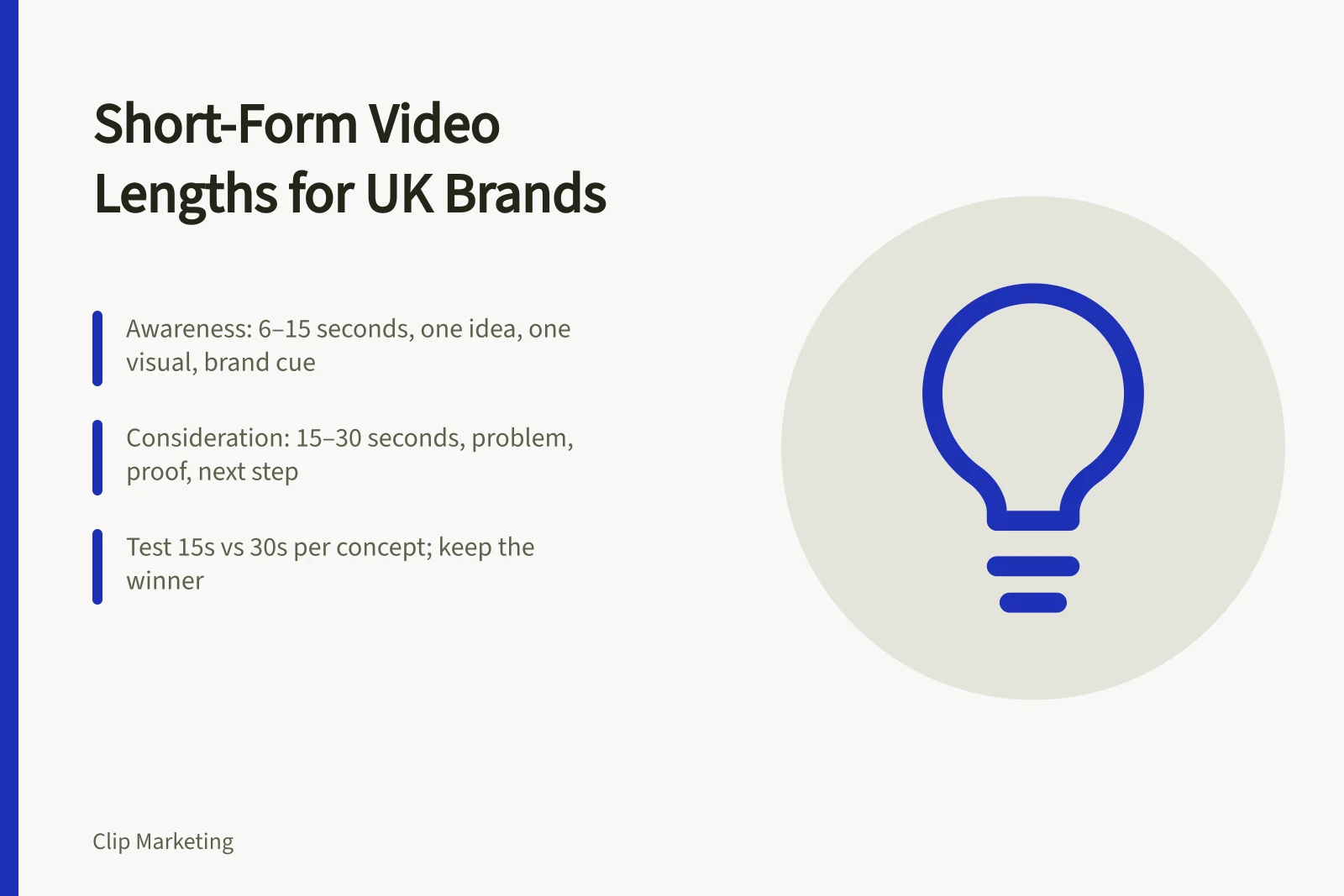 Card showing short-form video length guidance for UK brands by goal.