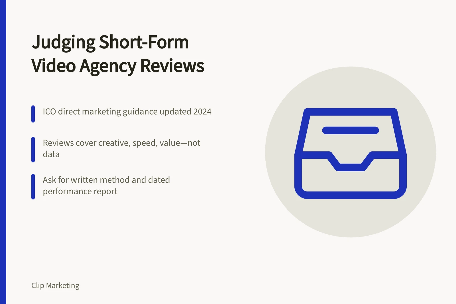 Card summarizing how to judge short-form video agency reviews in England