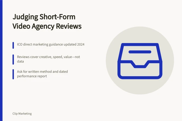 Card summarizing how to judge short-form video agency reviews in England. How do you judge short form video agency reviews in England?