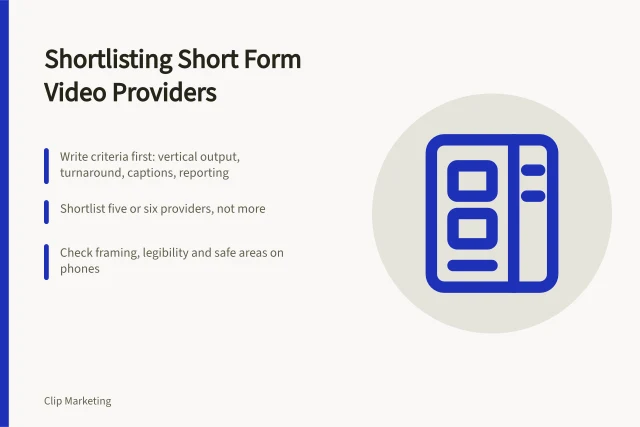 Checklist card for shortlisting short form video providers for English teams. When to shortlist short form video best providers for English teams
