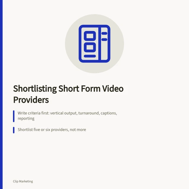 Checklist card for shortlisting short form video providers for English teams. When to shortlist short form video best providers for English teams