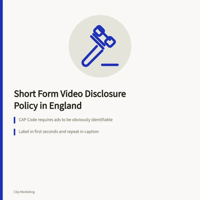 Card summarizing England short form video disclosure policy rules and steps. Short form video disclosure policy explained for England