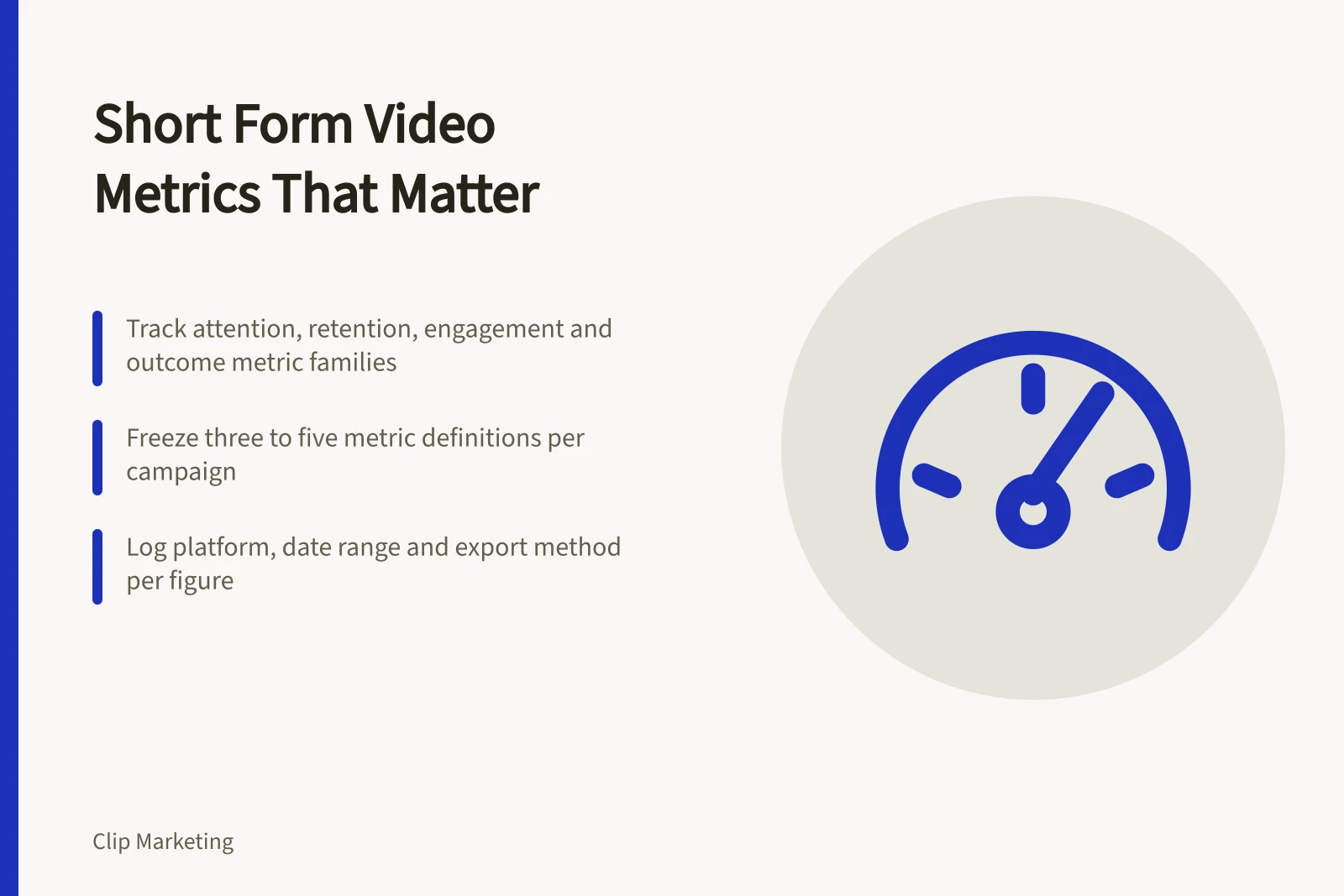 Card listing four metric families and sourcing rules for short form video
