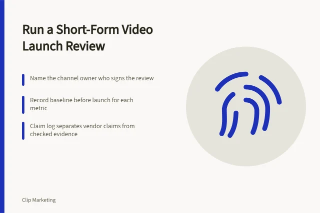 Checklist card for running a short-form video launch review with evidence and baselines. A short form video launch review you can run, or a vendor's showreel?