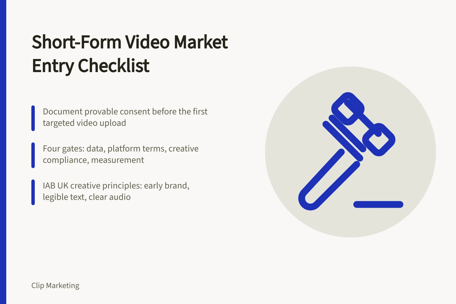 Checklist card for short-form video market entry compliance in England