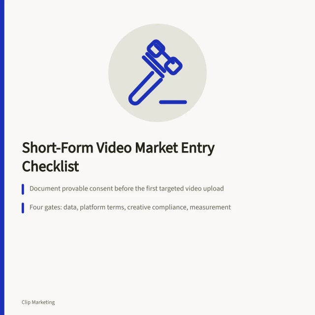 Checklist card for short-form video market entry compliance in England. What the short form video market entry checklist means for English brands