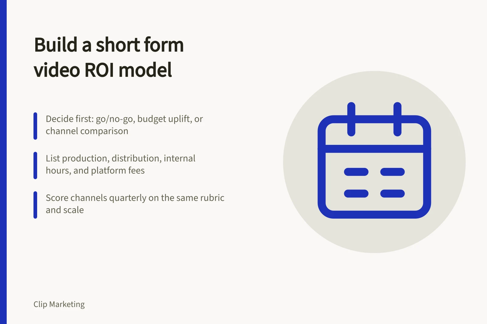 Card explaining how to build a short form video ROI model