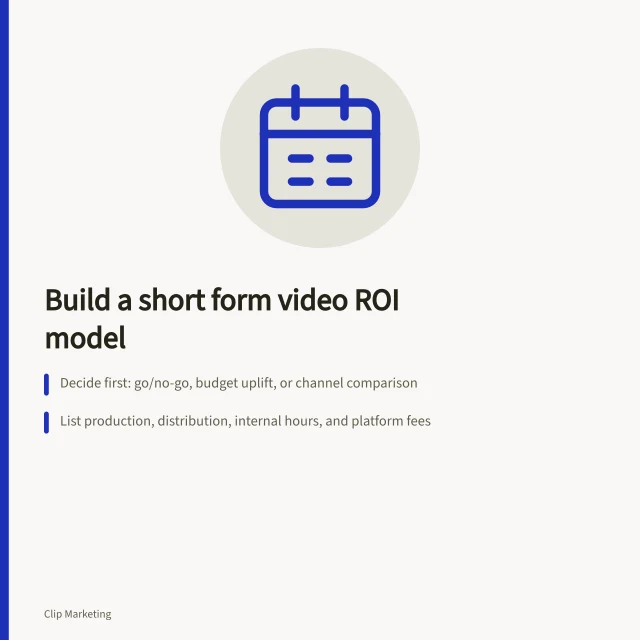 Card explaining how to build a short form video ROI model. When to build a short form video return on investment model