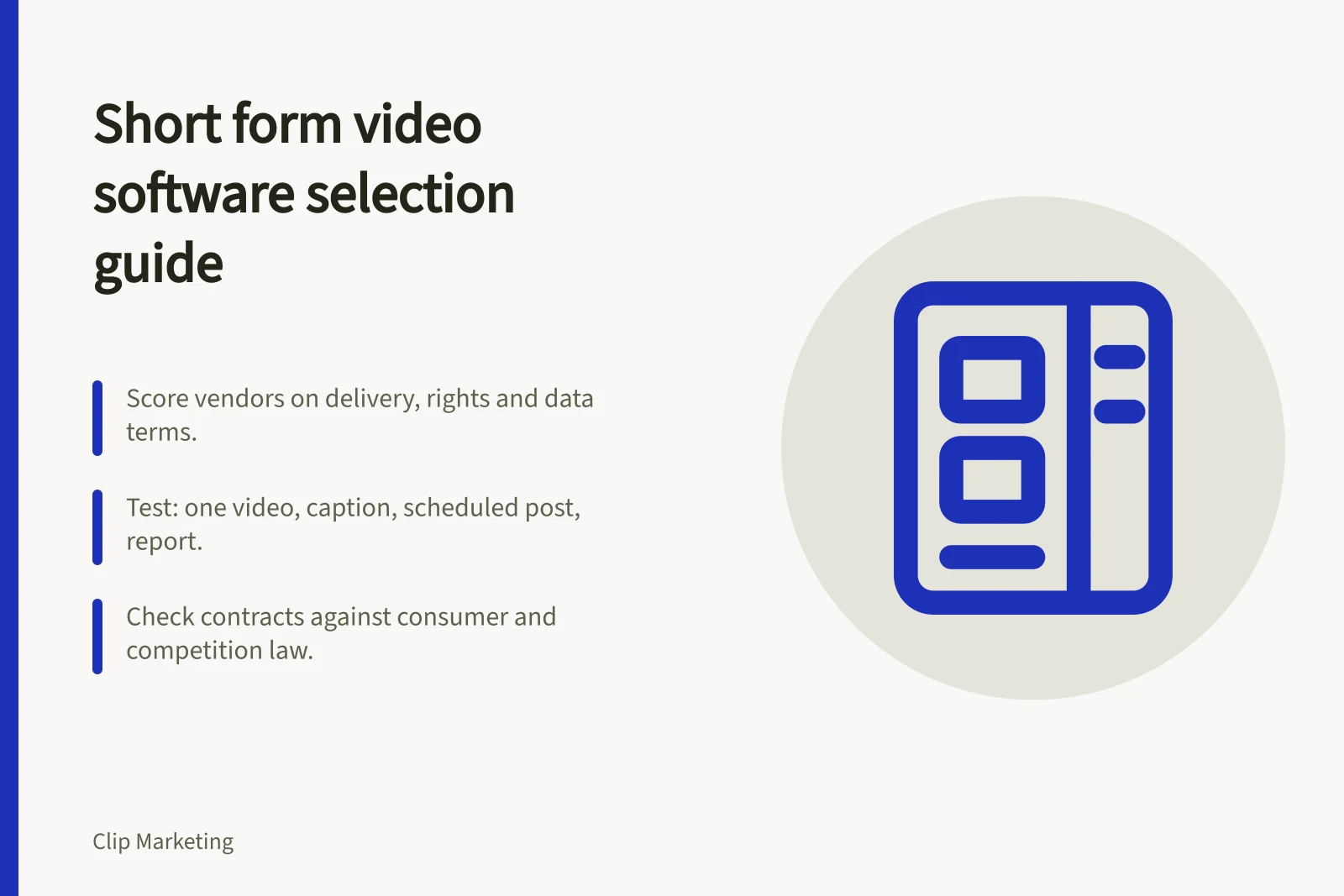 Card: short form video software selection guide with key criteria.