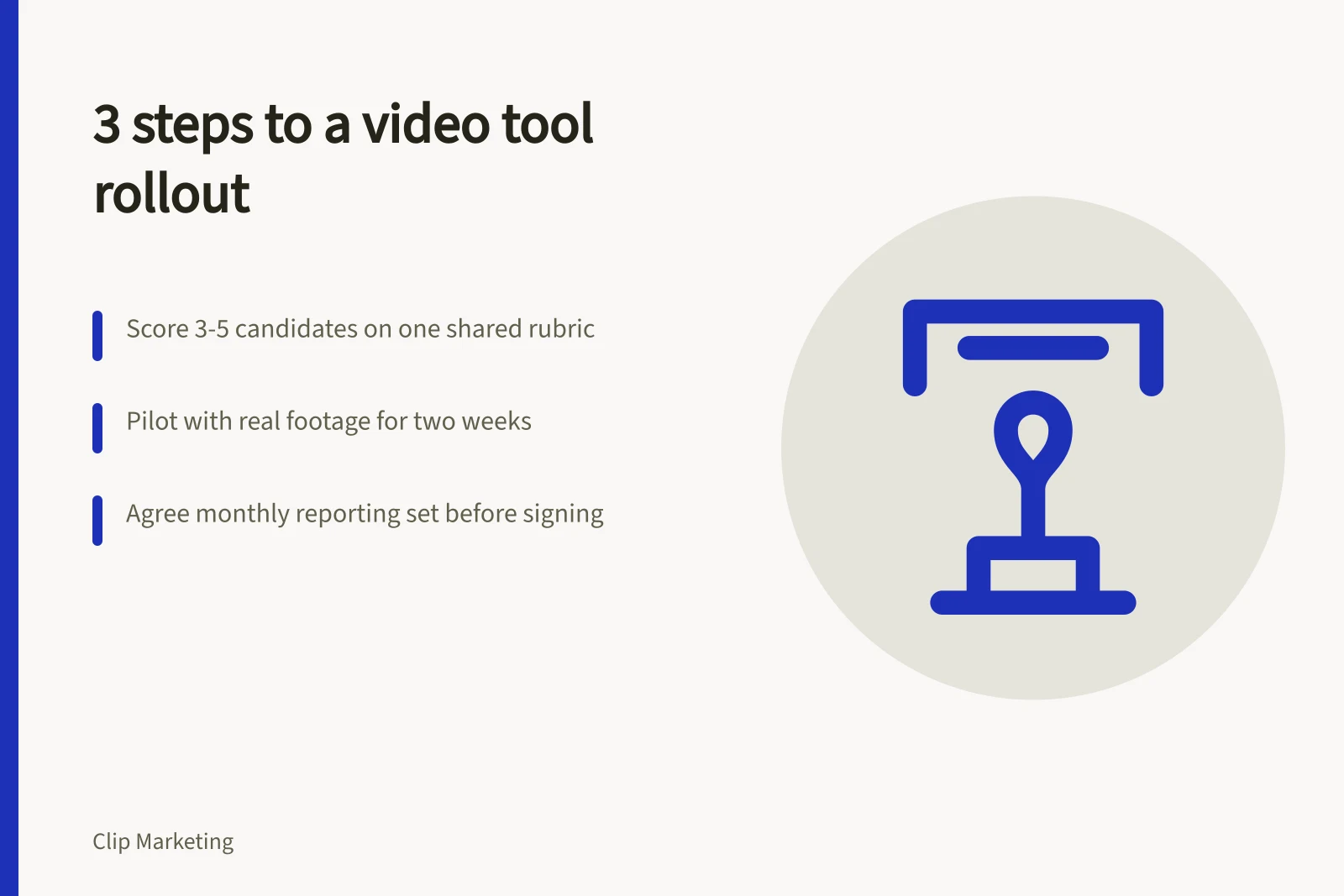 Card showing three steps for rolling out a short form video tool