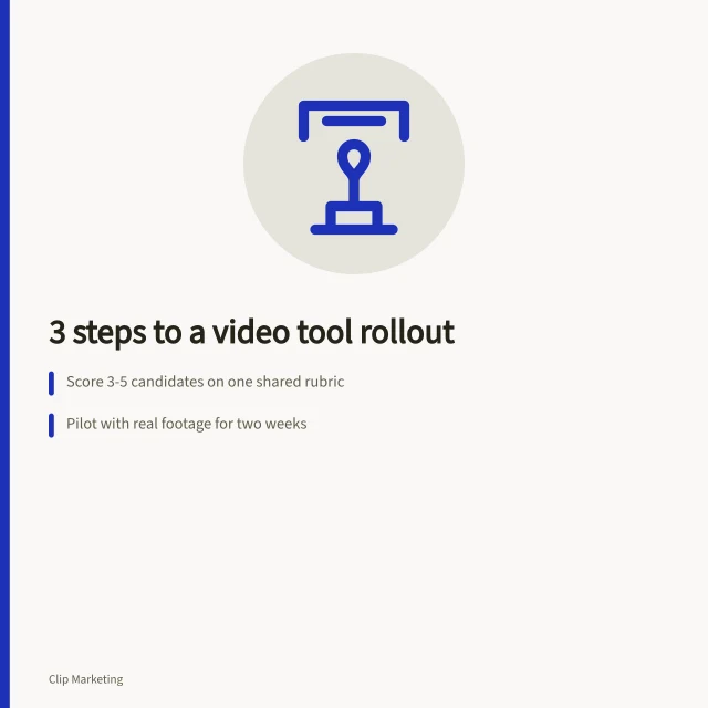 Card showing three steps for rolling out a short form video tool. 3 steps to a short form video tool rollout that sticks