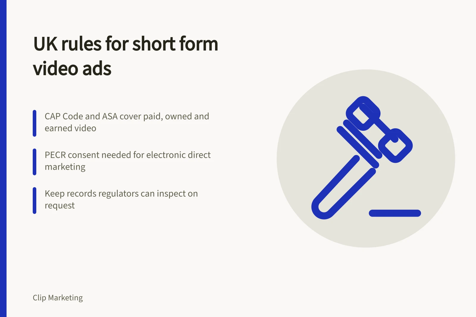 Card summarising UK advertising and consent rules for short form video marketing