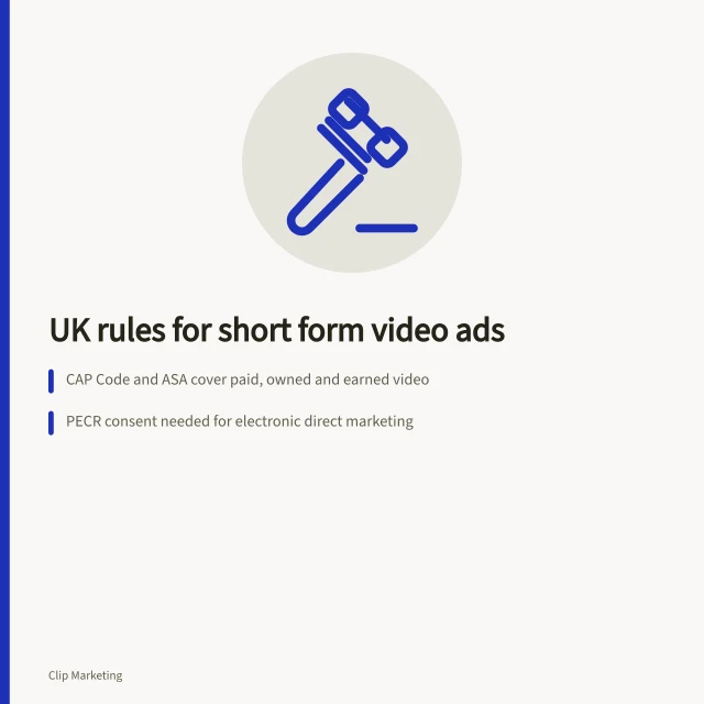 Card summarising UK advertising and consent rules for short form video marketing. What short form video UK regulations mean for marketing teams