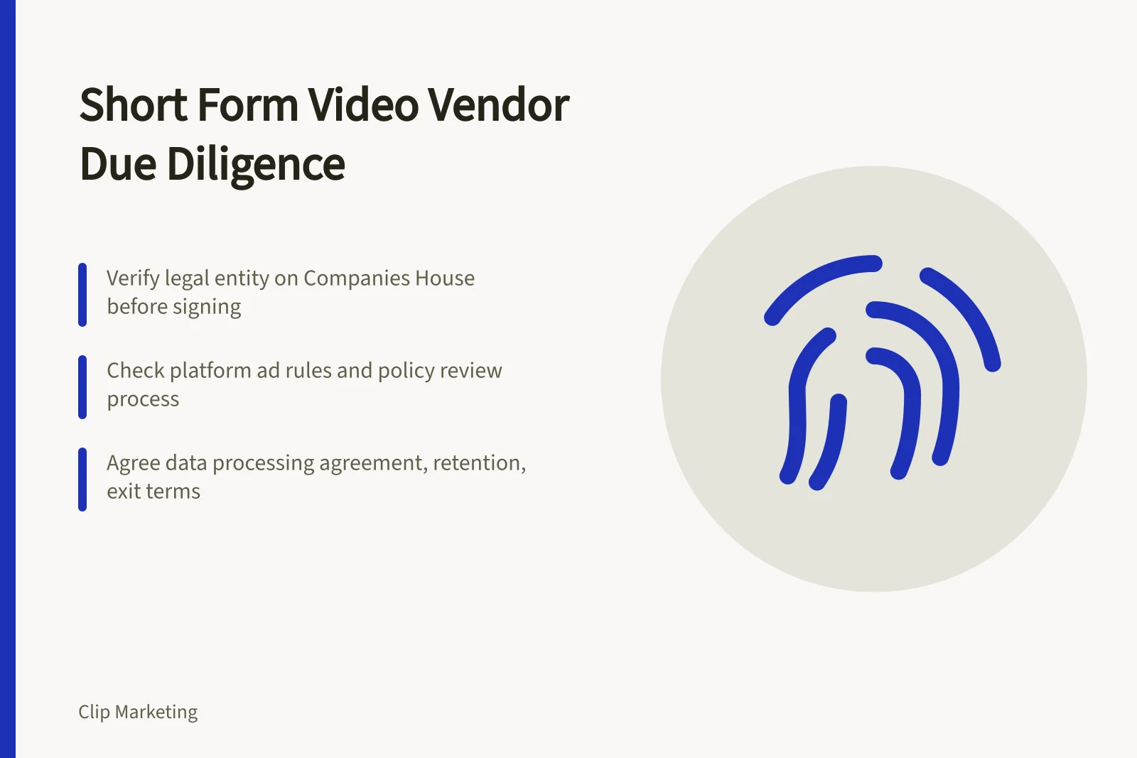 Checklist for short form video vendor due diligence in England