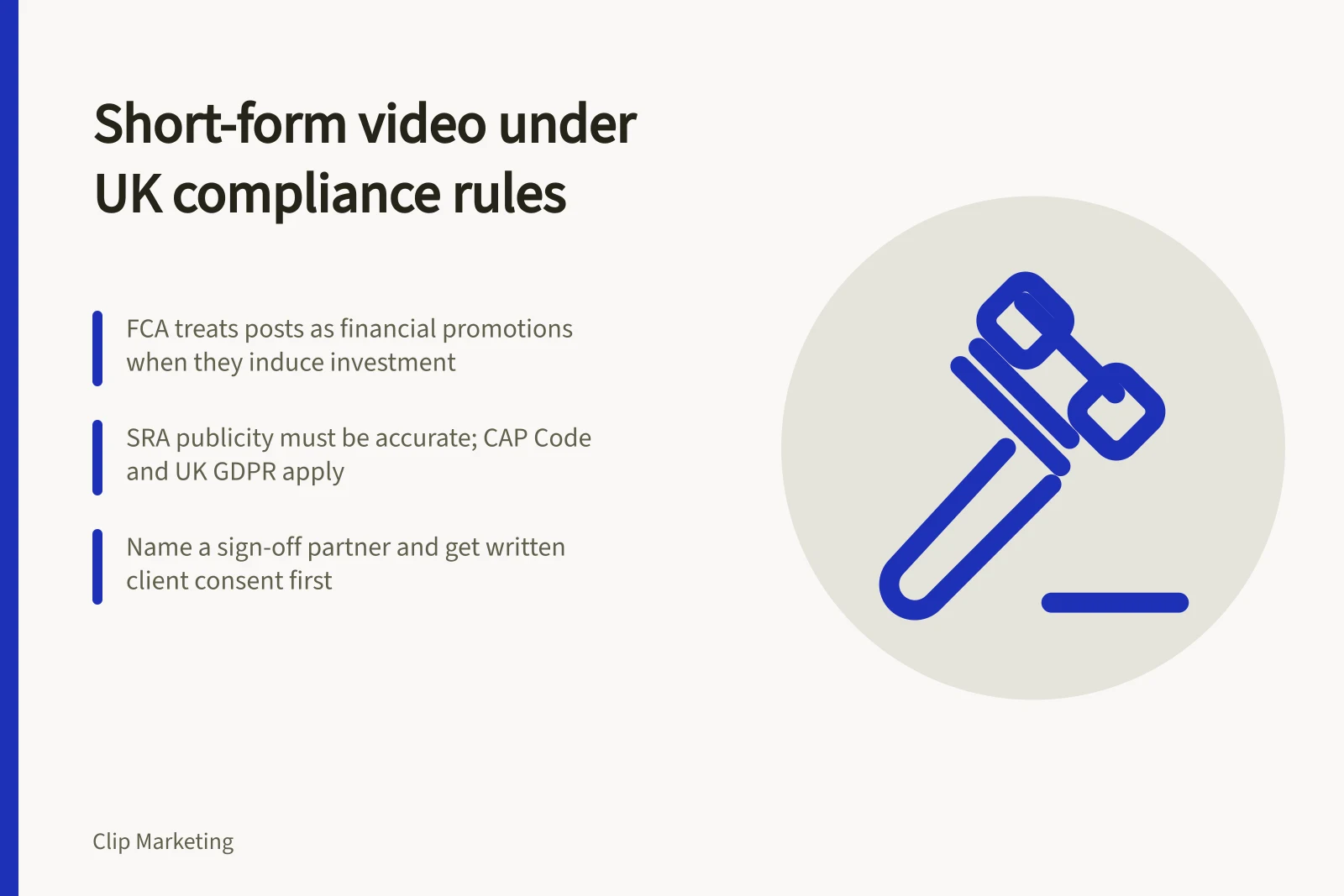Compliance card for UK professional services short-form video marketing
